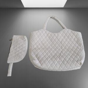NEW TOTE Eegant Off-White Quilted  + Matching‎ Pouch